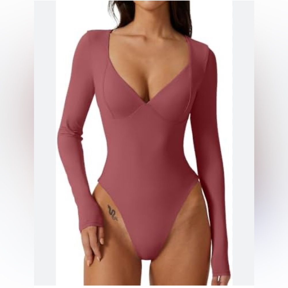 Quince Brown Long Sleeve Ruched Bodysuit